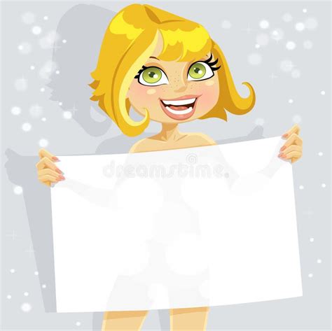 Cute Cartoon Nude Girl Hold Blank Banner For Your Text Stock Vector Illustration Of Cartoon
