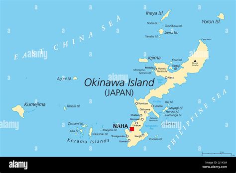 Okinawa-Inseln, politische Landkarte. Inselgruppe in der japanischen ...