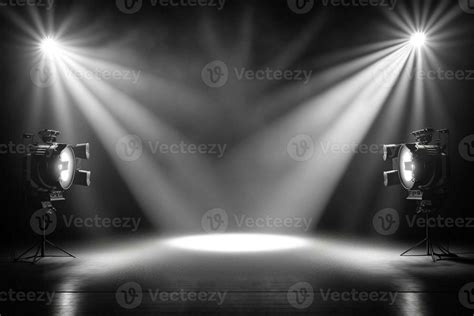 Empty Stage With Lighting Equipment On A Stage Spotlight Shines On The