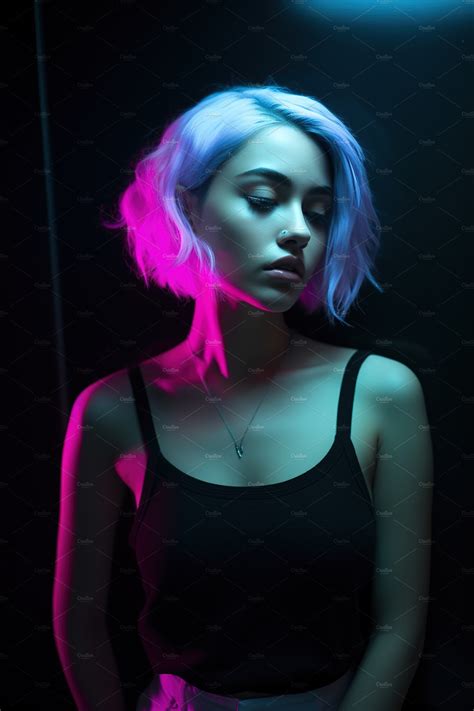 young girl futuristic vaporwave | People Images ~ Creative Market