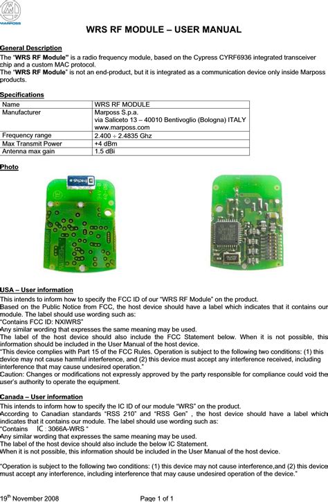 Marposs Wrs Wrs Rf Module User Manual Integration Manual