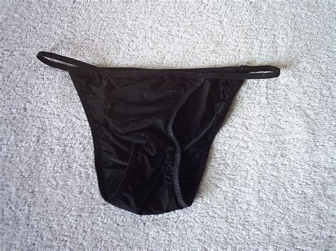Men S Silky Black Micro Mini String Bikini Brief Pouch Pants Knickers OSr EBay