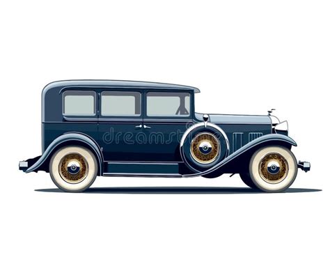 Car Side Profile Detailed Isolated Illustration Vintage 30 S Stock