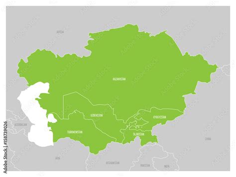 map  central asia region  green highlighted kazakhstan