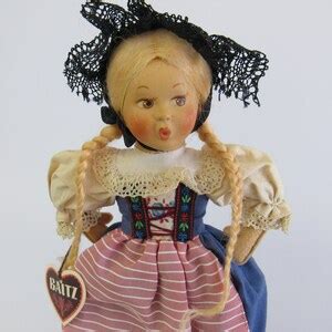 Souvenir Swiss Doll Vintage 1960s Baitz Switzerland Compo Head Cloth Body 9 Blonde Braids