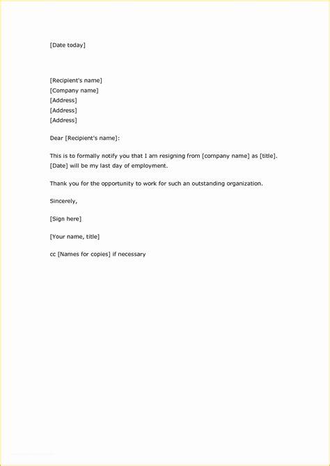 Resignation Templates Free Printable