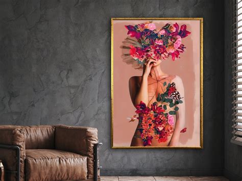 Nude Canvas Art Sexy Woman Art Floral Woman Art Woman With Flowers Fashion Poster Wall Art