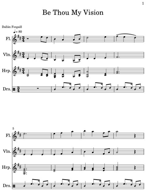 Be Thou My Vision Sheet Music For Flute Violin Harp Drum Set