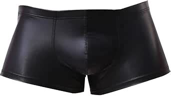 Yemyiqz Men Boxer Pu Leather Underwear Shiny Liquid Metallic Bikini Briefs Stretch Swim Trunks