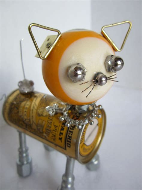 Reserved For Eb Yellow Cat Bot Found Object Robot Sculpture