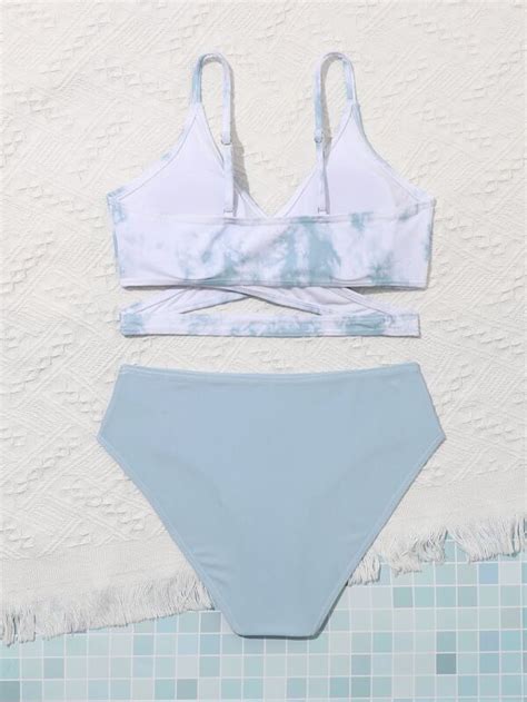 Teen Girls Tie Dye Wrap Bikini Swimsuit Shein Euqs