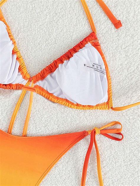 Shein Swim Conjunto De Bikini Con Tonos Degradados Estilo Halter Y Lazos En Los Lados De La