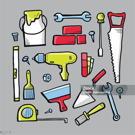 Alat Konstruksi Ikon Doodle 1 Ilustrasi Vektor Ilustrasi Stok Unduh