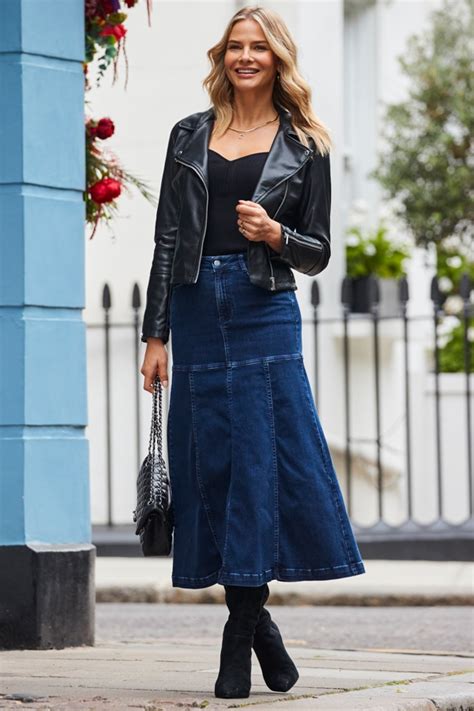 Dark Indigo Denim Cargo Midi Skirt