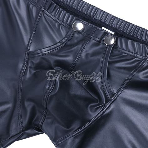 Mens Faux Leather Lingerie Leg Tights Boxer Shorts Wetlook Short Pants Underwear Ebay