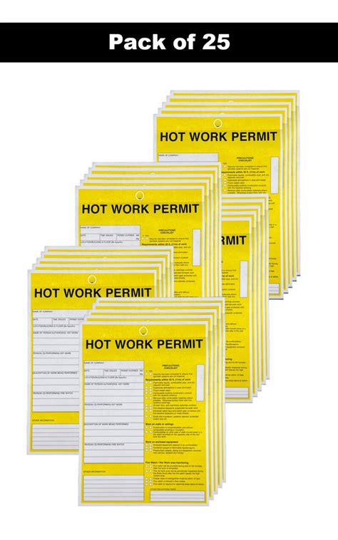 Hot Work Permit Two Part Carbonless Tag Per Pack Walmart