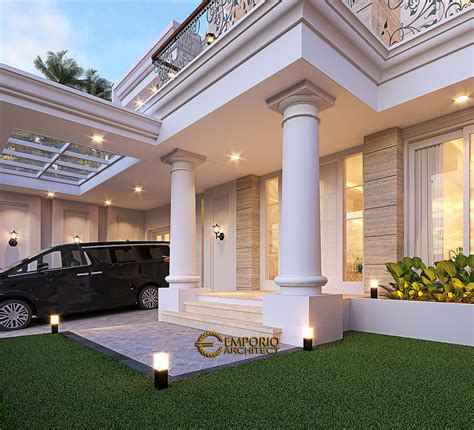 Desain Tampak Detail Depan Rumah Klasik Lantai Ibu Mega Di Banjar