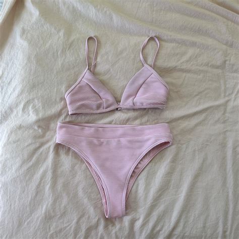 Pink Two Piece Bikini Set Size Worn Depop