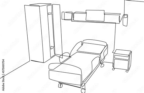 Single one line drawing Hospital room interior with bed and clinic ...