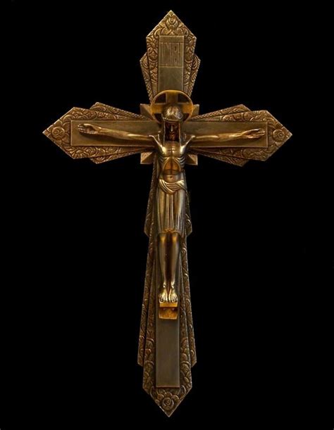 Beautiful S Art Deco Bronze Wall Cross Crucifix Ebay