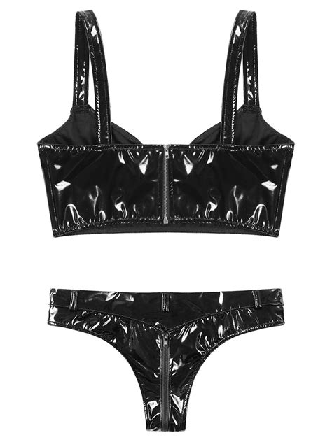 Women S Brazilian Liquid Wet Look Bikini Swimsuit Metalic Shiny Lingerie Set EBay