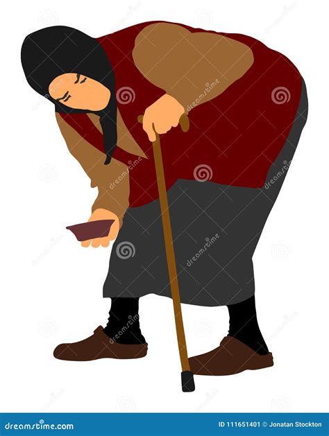 Homeless Beggar On A Street Vector Illustration Senior Person Begging