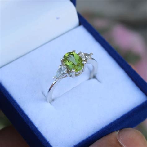 Peridot Oval Ring Solid Silver Peridot Oval Ring Art Deco - Etsy