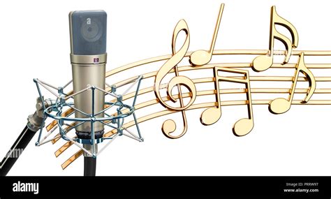 Musical Concept Studio Microphone With Music Notes D Rendering