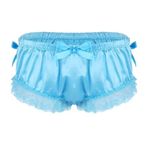Mens Sissy Lingerie Male Underwear Satin Panties For Men Ruffled Floral Lace Bowknot Knickers