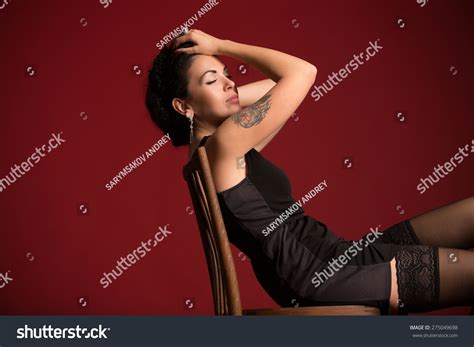 Studio Portrait Sexy Brunette Black Lingerie Stock Photo Shutterstock