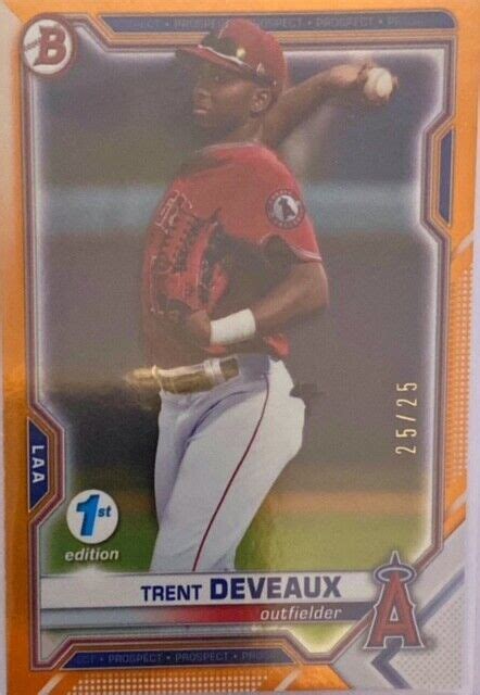 2021 Bowman 1st Edition Orange 25 Trent Deveaux Los Angeles Angels EBay