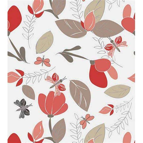 Papel De Parede Estilo Floral Tons De Vermelho Marrom Bege Nude E Cinza Para Quartos E Sala