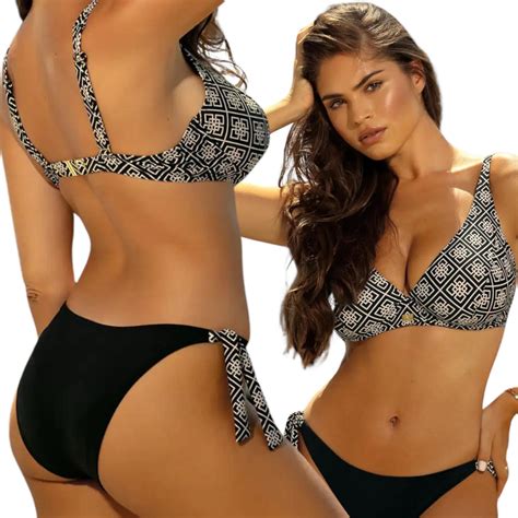 Self Strój Kąpielowy Bikini Polskie Wiązane Figi D Barbados Czerń Beż Ceny i opinie