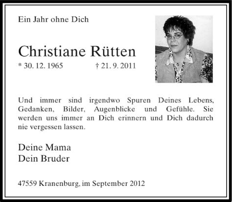 Alle Traueranzeigen für Christiane Rütten trauer rp online de