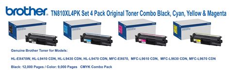 Brother Genuine TN810XL Ultra-High-Yield Color Laser Toner — Cyan, Dual-Pack Contract Box (4PK-FLEET) (TN810-CY-2PK-4PK-FLEET)