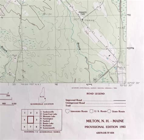 MAP MILTON NEW Hampshire Maine USGS 1983 Topographic Geo1:24000 27x22 ...