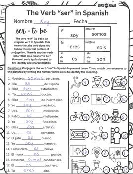 Worksheet 16 The Verb Ser