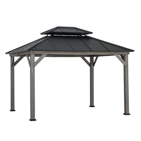 Sunjoy 10 Ft X 12 Ft Matte Black Cedar Framed Gazebo With Steel Hardtop A102032601 The Home