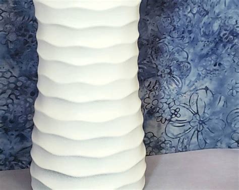 Tall White Glass Vase Vintage Vase White Glass Vase Sculptured Vase