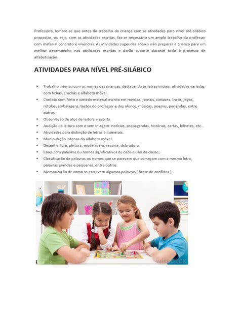Nível Pré Silábico Atividades - Atividades para Nível Pré-Silábico | PDF