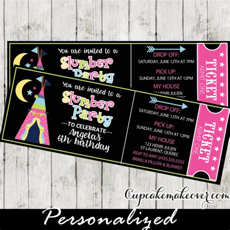 Slumber Party Invitations Glam Camping Sleepover Birthday Tickets