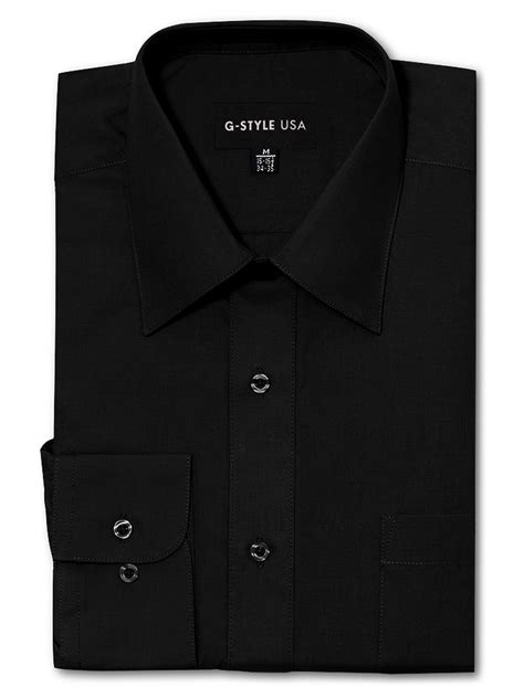 G Style Usa Mens Regular Fit Long Sleeve Solid Color Dress Shirts Black Medium 32 33