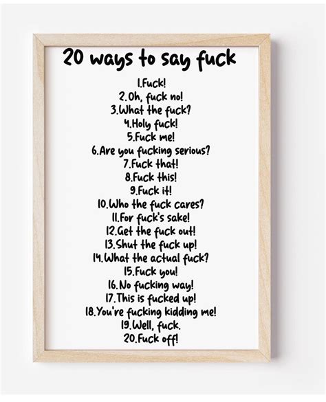 20 Ways To Say Fuck Funny Printable Funny Home Decor Wall Art Typography Print Swear Print