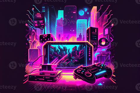 illustration of gaming background, abstract cyberpunk style of gamer ... 