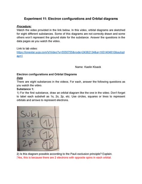 Experiment 11 Electron configurations and Orbital diagrams - In this ...