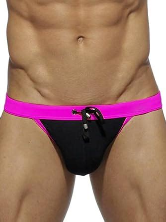 MIZOK Men S Sexy Color Block Swim Briefs Hot Body Bikini Swimwear With Adjustable Drawstring
