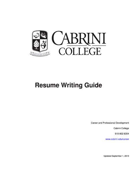 Fillable Online Cabrini Resume Writing Guide Cabrini College