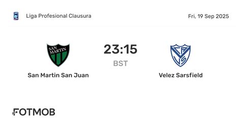 Estatísticas De San Martín De San Juan X Vélez Sársfield