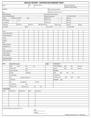 Fillable Online MEDICAL RECORD ANTEPARTUM SUMMARY SHEET Fax Email Print