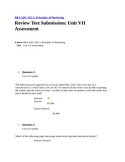 Review Test Submission Unit VII BBA 3201 12O 5 Principles Of